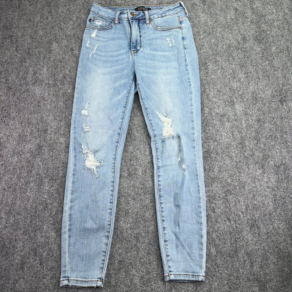 Judy Blue Light Blue Skinny Jeans with Distressed Detail